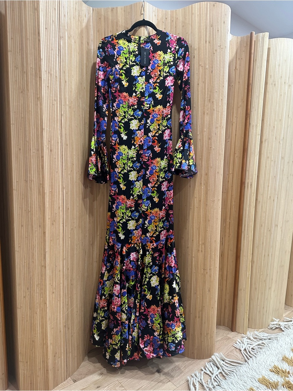 Caroline Constas SILK Black Maxi Dress with Neon Floral Print